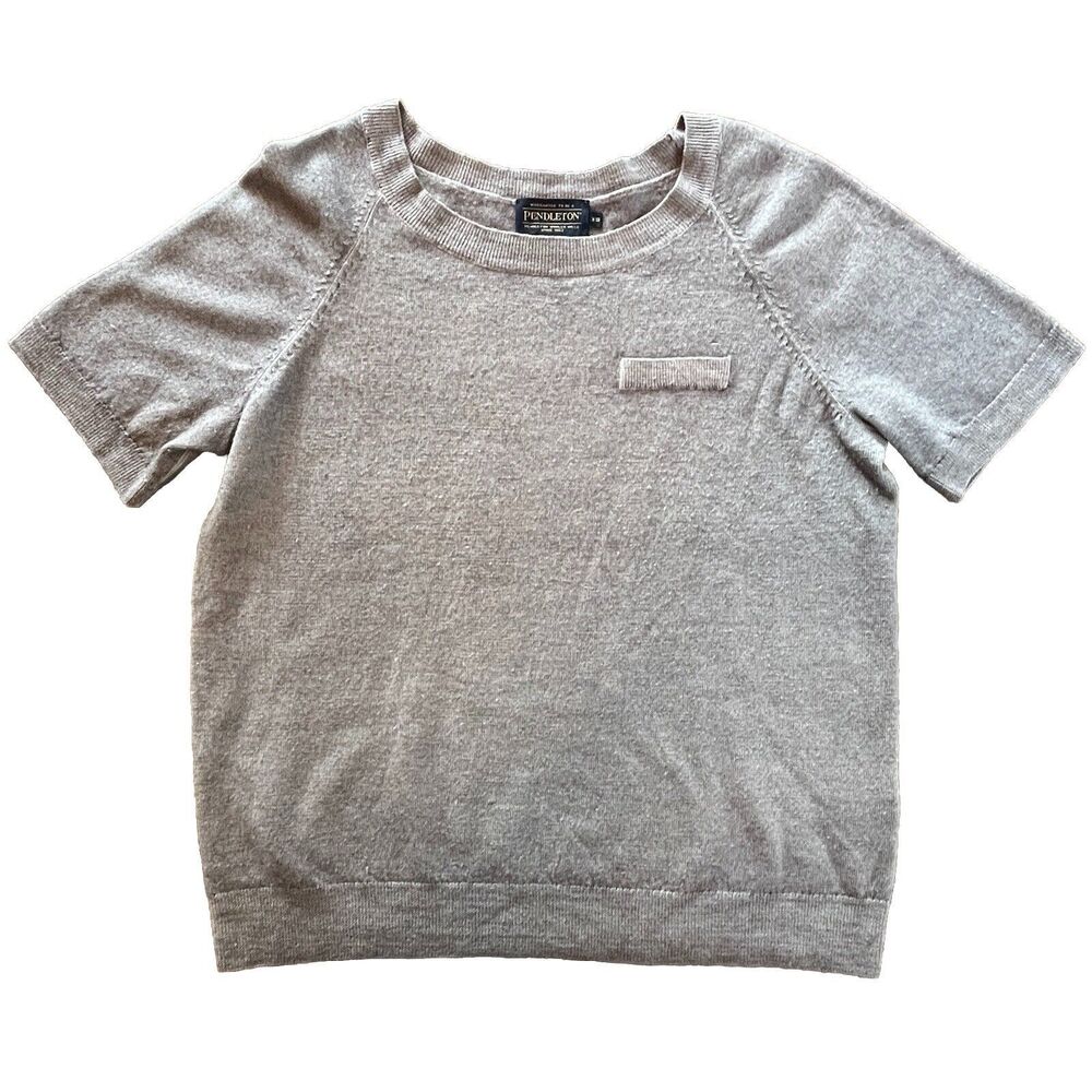Pendleton Short Sleeve Merino Wool‎ Sweater Shirt Womens Sz XS Gray Pocket Top